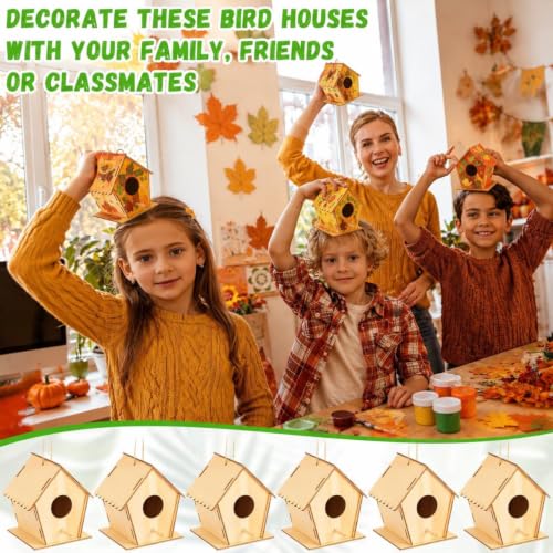DoubleFill 36 Pack 4.3" Wooden Bird Houses Bulk for Kids with Front Perch