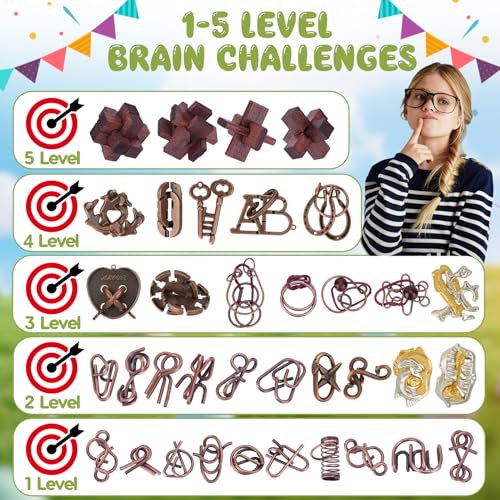 36 Pcs Brain Teaser Puzzles for Adults - Metal Puzzles 3D Puzzle Game Toys for Adults Teens - Wooden Unlock Interlocking Puzzle Adult IQ Education Smart Toys - style: 36 PC