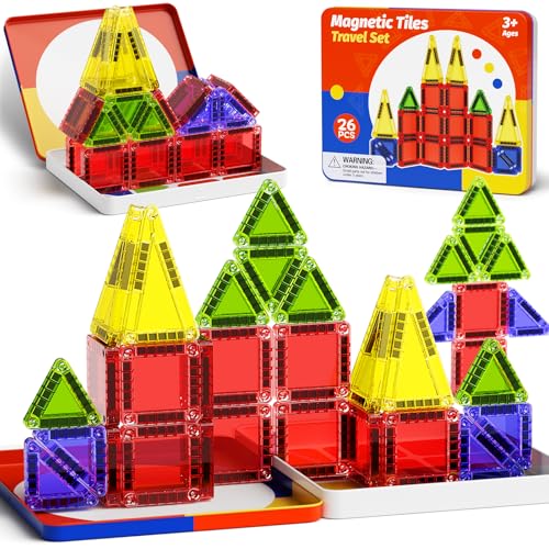 Magnetic Tiles Travel Essentials for Toddlers: 26PCS Storage Case Included - style: Magnetic Tiles Travel Construction Set - 26PCS