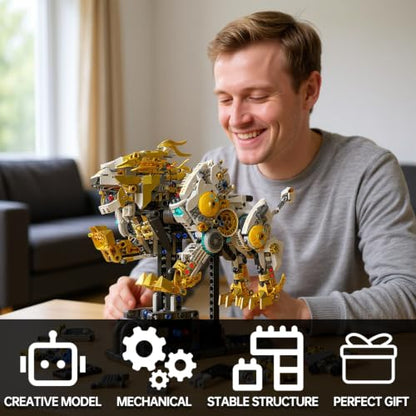 CSNRHG Mechanical Lion Building Block Toy Set Futuristic Mechanical Beast Model with Movable Parts & Gears Premium Mechanical Building Kit with Display Stand, Ideal Gift for Boys & Adults - color: Mechanical Lion