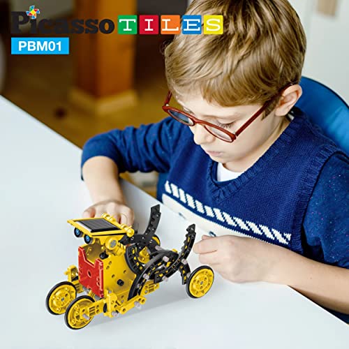 PicassoTiles 12-in-1 Solar Powered Transform Robot Set STEM Kids Educational Learning Engineering Building Toy Creative Unique Transformation Energy Science Experiment DIY Kit Boy Girl Age 8+ PBM01 - color: 12-in-1 Transformation