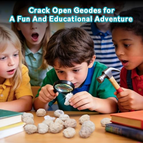 25 Geodes for Kids Break Open, 90% Hollow, (Large 1.5-2"), Geode Kit Science Kits for Kids Age 8-12, Discovery Toys Gifts for Kid