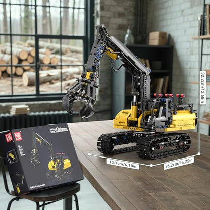 Mould King Crawler Hydraulic Wood Grabber Building Sets, 17077 Engineering Excavator Model Kit, Air Pumps Construction Set, MOC Cool Birthday for Adults/Teens (866Pcs) - style: Engineering 17077