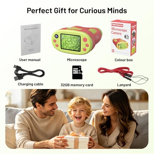 1000X Handheld Microscope for Kids 2.0" Screen 32GB Card Included - color: Red