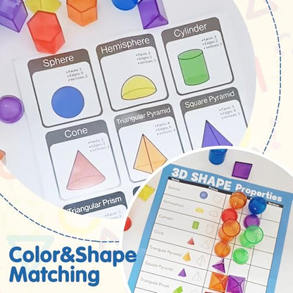 60 PCS 3D Shapes for Kids,Translucent Geometric , Light Table Accessories
