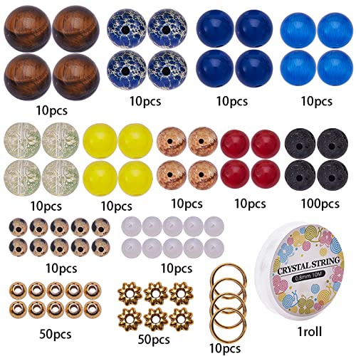 SUNNYCLUE 1 Box 310Pcs DIY Multilayer Solar System Bracelet Making Kit Natural Gemstone Universe Galaxy Nine Guardian Planets Necklace Beading Christmas Bracelet Jewelry Making Starter Craft Supplies - color: 6mm 8mm 10mm Beads 12mm Rings Plastic Box