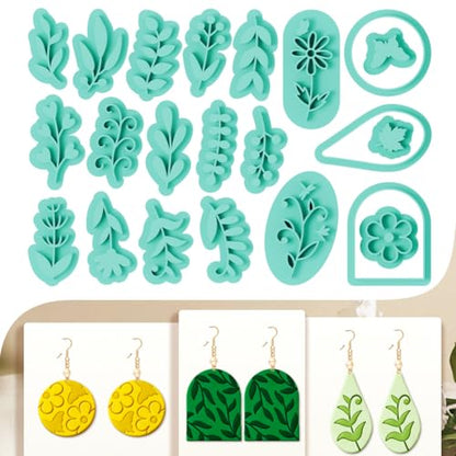 22Pcs Polymer Clay Cutters Set, Flower Leaf Butterfly Shapes Clay Earrings Cutters for Earrings Jewelry Making DIY Craft Supplies