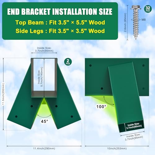 BeneLabel A-Frame Swing Set Brackets 2 Pcs Heavy Duty Swing Set Hardware with Swing Hangers & Mounting Hardware DIY Swing Set End Bracket Swing Set Kit for 4 (4x4) Legs & 1 (4x6) Beam Green - color: Both Ends Brackets With Black Swing Hanger