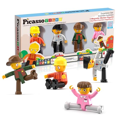 PicassoTiles Profession Character Action Figures Toddler Toy Set Pretend Play Magnet Expansion Pack Add-on STEM Construction Building Block Tile PTA02 - color: 4 Pcs Profession