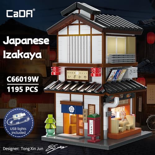 CaDA Master C66019W Japanese Style Yakitori Izakaya House Building Set,City Street Brick Kit with Lights, 1195PCS Modular House Idea Collect Gift for Adults - color: C66019w