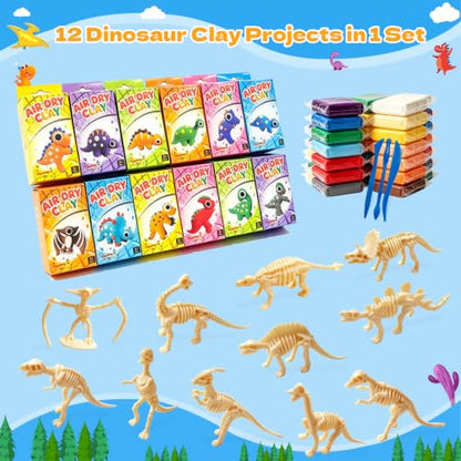 DMTXCRP Air Dry Clay Dinosaur Kit for Kids, 12 Dino Skeleton Craft Set - color: Dino