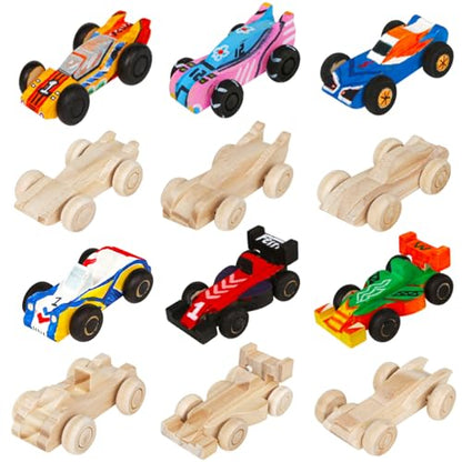 12 Pieces Unfinished Wooden Cars, Wood DIY Cars Arts and Crafts Kit for Students Home Activities Easy Woodworking and Family Time (Paints and Brushes not Included)