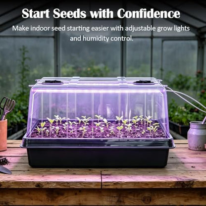 3-Pack Seed Starter Trays with Grow Lights, 5" Tall Humidity Dome & 54-Cell - size: 3p Trays+Domes+54 Cells+Lights