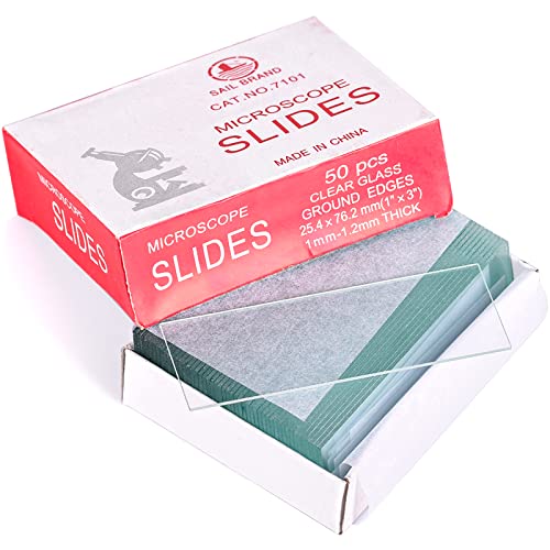 50 Pieces Microscope Slides and 100pcs Pre-Cleaned 20mm x 20mm Microscope Cover Slips Glasses for Basic Biological Science Education