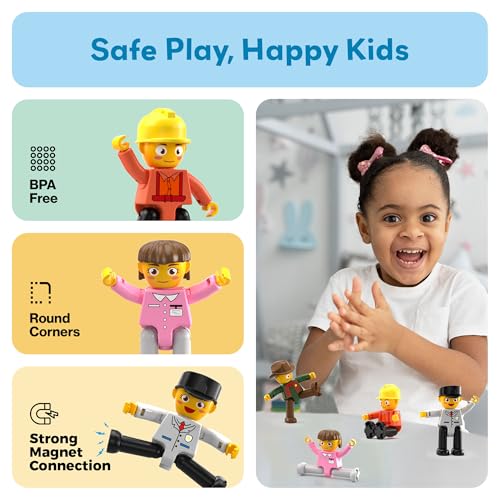 PicassoTiles Profession Character Action Figures Toddler Toy Set Pretend Play Magnet Expansion Pack Add-on STEM Construction Building Block Tile PTA02 - color: 4 Pcs Profession