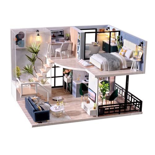 MAGQOO DIY Miniature Dollhouse Kit with Furniture 1:32 Scale Creative Room Mini Wooden Doll House Accessories DIY Miniature House Kit (Satisfied Time) - color: Satisfied Time
