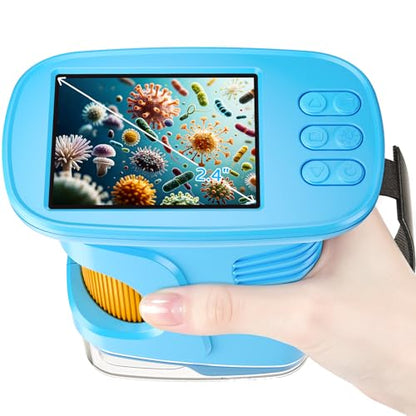 1000X Kids Handheld Microscope, 4K Digital Mini Pocket Digital Microscope with 2.4" IPS Screen, Built-in Camera & 12 Prepared Slides, STEM Educational Toy, Birthday Gift for Boys & Girls Ages 3–12 - color: Blue