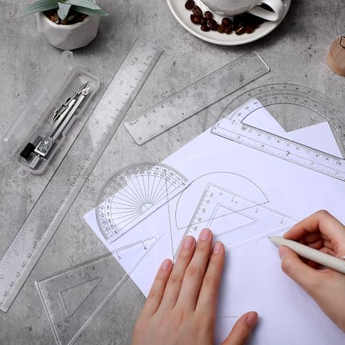 Zonon 7 Pcs Geometry Set with Drawing Compas, 6&4 Inch Protractors, Clear - color: Clear