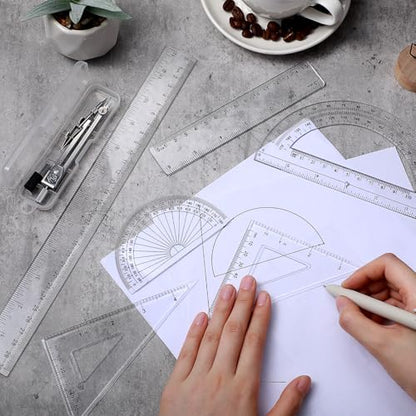 Zonon 7 Pcs Geometry Set with Drawing Compas, 6&4 Inch Protractors, Clear - color: Clear