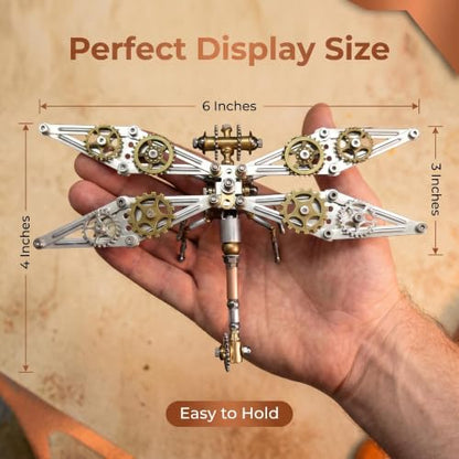 Steampunk Dragonfly 3D Metal Puzzle : 140+ Pcs 2-3 Hrs Screw Build Desktop Display Ornament DIY Assembly Gift for Father Men Teens Christmas & Birthday Gift(Dragonfly B) - style: Dragonfly B
