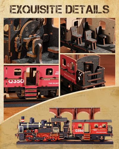 Rolife 3D Wooden Puzzle for Adults, DIY Wood Model Train Sets, Mechanical Vehicle Model Building Kits-Brain Teaser Puzzle Toys with 365 Pcs-Creative Birthday for Kids