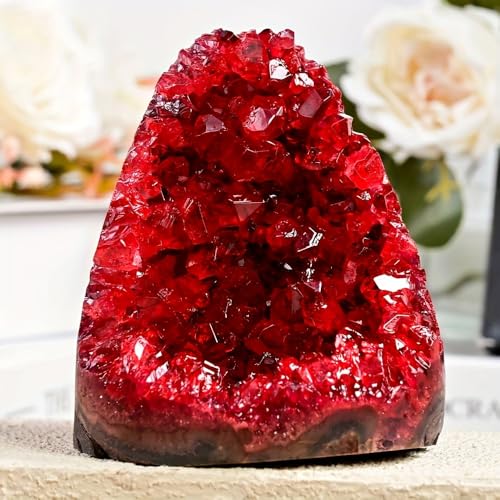 1Pc Claret Raw Geode, Crystal Cluster for Home Feng Shui Ornaments Energy Stone Healing Tools Meditation Feng Shui Decoration,Stone Display Piece, Mineral Specimen (400-500g) - size: 400-500g