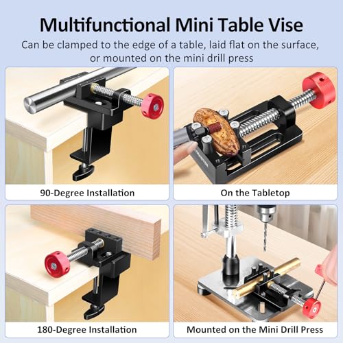 ArtyMaster Mini Drill Press Vise with Rubber Soft Jaws, 0-2.48" Clamping Range Mini Vice Clamp for Crafts, Jewelry Making, Modeling and Repairs, Precision Aluminum Small Vise for Small Projects - style: Mini Vise+C-clamp