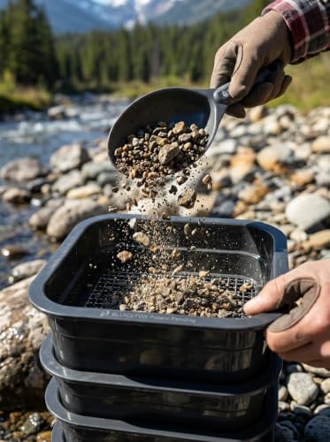 Sluice Fox mini Classifier Screen Gold panning Kits, Stainless Steel Screen mesh sifting Sieve Prospecting and gem Sorting; Shark Tooth sift Sifter - color: 5 Piece Black