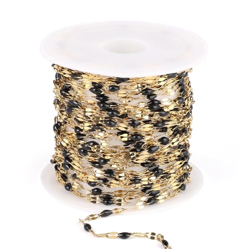 16.5FT Stainless Steel Enamel Chain 2MM Gold Lip Chain for Jewelry Making - color: gold(black)