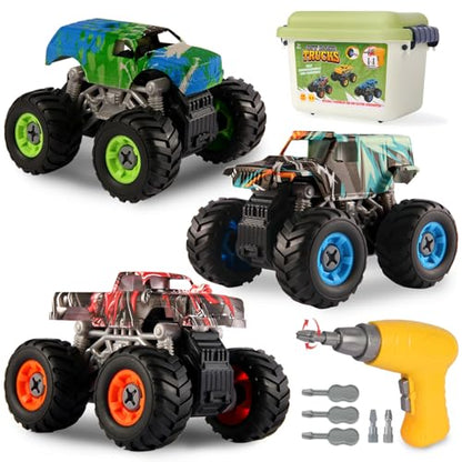Take Apart Monster Truck Toys for Kids 3 4 5 6 7 8 Year Old Boys, STEM Educational Building Toys with Electric Drill & Storage Box Gift Birthday Christmas for Boys Girls Kids Toddlers