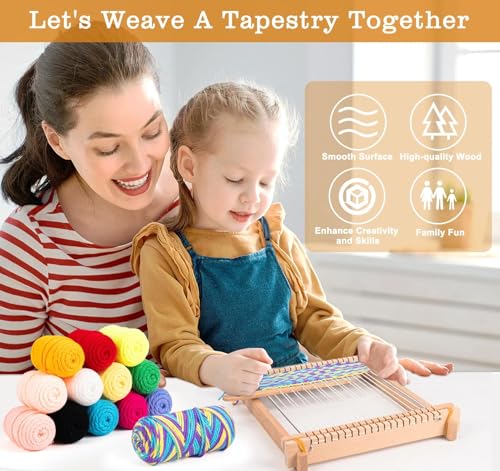Weaving Loom for Kids,12 Colors Yarn 9.45"x11" Large Metal Bar Weaving Kit - color: Colorful