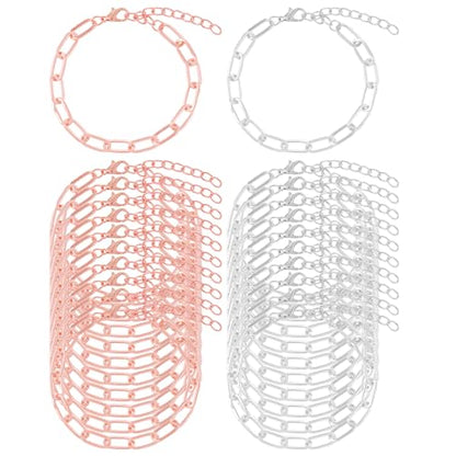 tiggell 20Pcs Chain Bracelets Kit, Alloy Link with Lobster Clasps - color: Silver & Rose Gold