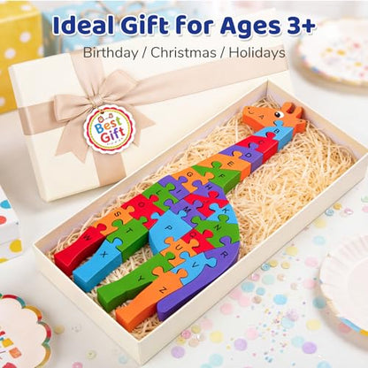 LovesTown Puzzle for Kids, Wooden, 3D Giraffe Shape - size: Medium, style: Giraffe