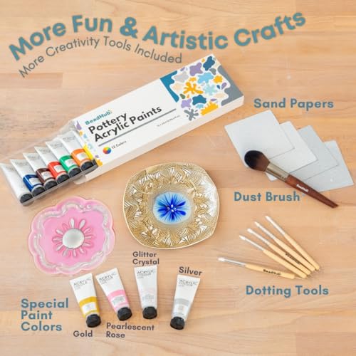 Pottery Kit for Beginners, 4.4LBS Air Dry Clay for Adults with Sculpting Tools, Paint, Glaze, 2kg Air-Dry Modeling Clay | Molding, Sculpt & Painting Set, Hobby Date Night DIY Art Craft Kits (White) - color: A White