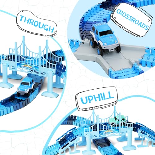 Track Car Toys, 269 PCS Create A Frozen World Race Road Racing Tracks Toy - color: Blue