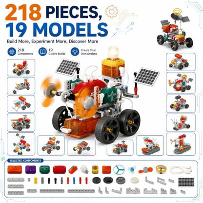 STEM Science Circuit Board Set, 218PCS Edu Smart Lab Building Kit with 19 Models, Physics Experiment Car Kit for Kids, Educational Engineering Toy