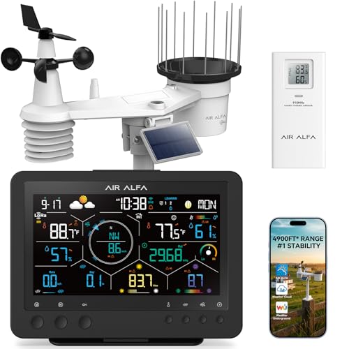 4900FT WiFi Smart Weather Stations Wireless Indoor Outdoor, LoRa Based Wireless Weather Station with 7.4” HD Display, 7-in-1 Solar Sensor, Thermo-Hygro Sensor, Bird Spike - (2.4GHz WiFi Only)