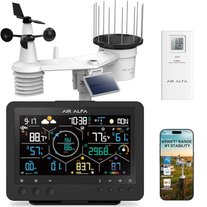 4900FT WiFi Smart Weather Stations Wireless Indoor Outdoor, LoRa Based Wireless Weather Station with 7.4” HD Display, 7-in-1 Solar Sensor, Thermo-Hygro Sensor, Bird Spike - (2.4GHz WiFi Only)