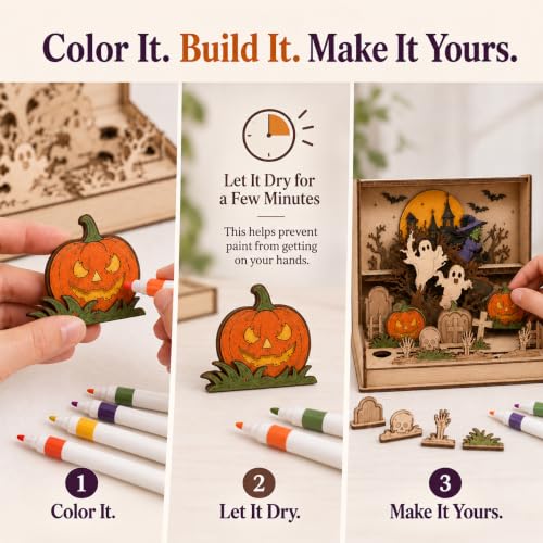 Halloween Wooden Model Kit, Halloween 3D Puzzle for Adults & Table Decor