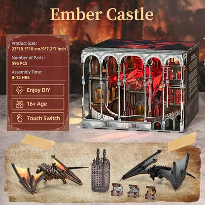 MiniCity Ember Castle Book Nook Kit, DIY 3D Wooden Miniature House with LED - color: Ember Castle