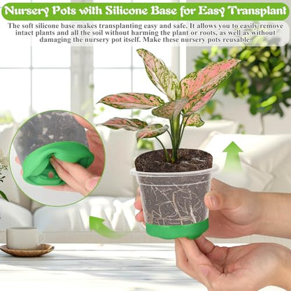 Caffox 51PCS Reusable Seed Starter Kit Includes 26 Packs 3 Sizes Clear Nursery Pots with Silicone Base, Repotting Mat, Gardening Gloves, Plant Labels and Seedling Tools for Easy Transplant - size: Assorted Sizes Clear Nursery Pots