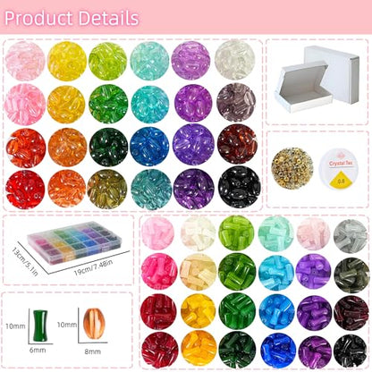 REVKI 1200pcs Glass Beads Bracelet Making Kit, 48 Colors Crystal Beads for Jewelry Making,Strange Shaped Glass Beads for Bracelets and DIY Crafts(Oval and Bamboo) - color: Style 2