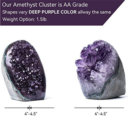 Natural Deep Purple Amethyst Crystal Geode from Uruguay 1.5-2 lb, A Grade Amethyst Cluster, Premium Gift Box for Collectors Reiki Healing Positive Energy by GEMBOURY - size: 1.5-2 Pound Large