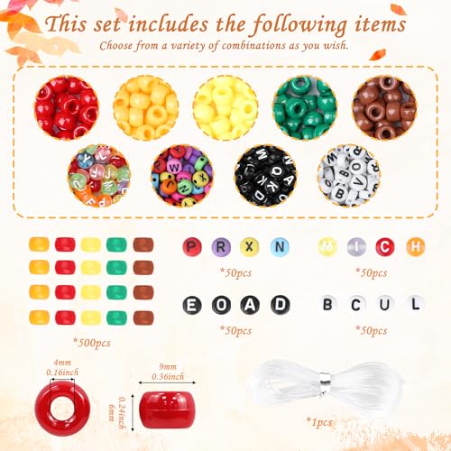 XIANNVXI 10Colours Fall Pony Letter Beads Set Friendship Bracelet Making 500pcs Red Orange Yellow Green Brown Pony Beads Bulk - color: Fall