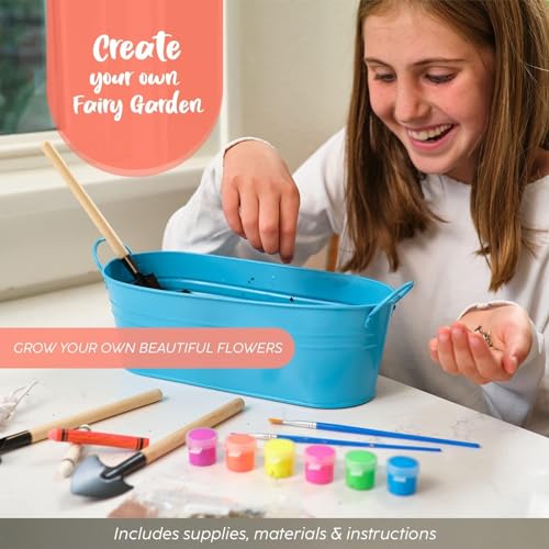 BRYTE Unicorn Terrarium Kit for Kids - Blue, Plastic, Ages 4-12 - DIY Craft Kits, Fairy Garden Planters for Kids, Seeds & Tools & Light-Up Fairy Lights