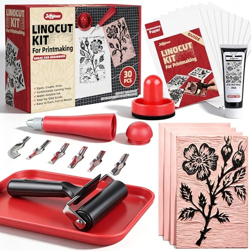 Joygineer Linocut Kit for Printmaking - Block Printing Kit with 4 Soft