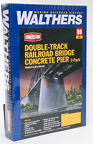 Walthers Cornerstone HO Scale Double-Track Railroad Bridge Concrete Pier 2 Pack Train Collectable Train - style: Double-Track Railroad Bridge Concrete Pier 2-Pack