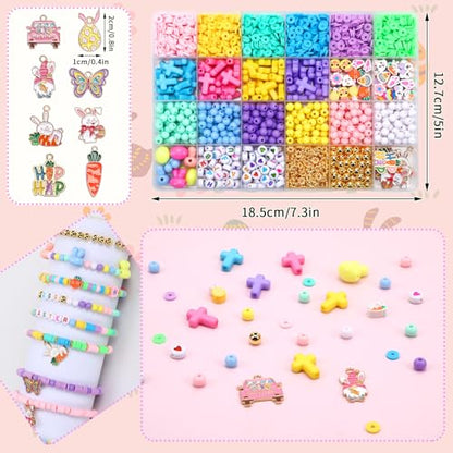 UPINS 2100+ Easter Beads for DIY Bracelet Making Jewelry Crafts Keychains - color: Pink Yellow Blue Purple Green