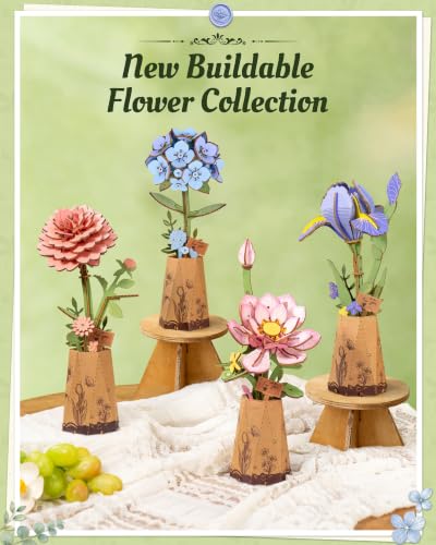 3D Flower Wooden Puzzle for Adults-Blue Hydrangea,DIY Wooden Flowers - style: TW-Blue Hydrangea