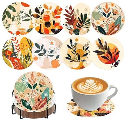 Diamond Art Coasters Kit,8 Pcs Abstract Plant Diamond Painting Coasters Kit - color: Abstract Plants